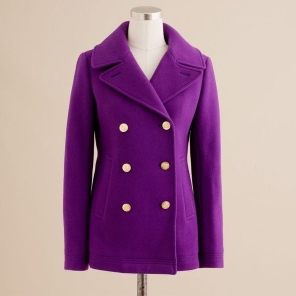 J. Crew Purple Wool Peacoat Classic Dress Coat 4 Small - Picture 1 of 10